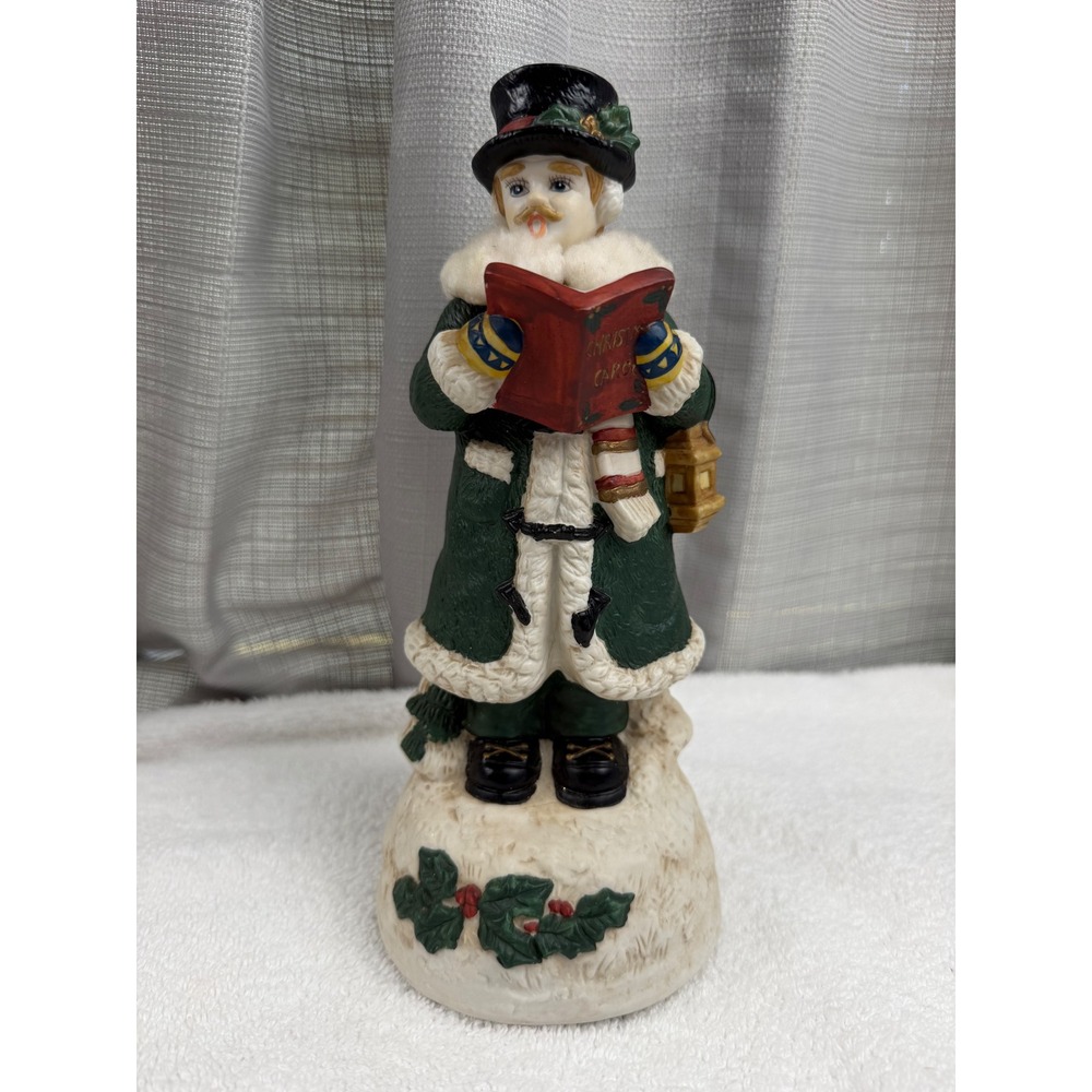Christmas Caroler man Musical Figurine wind up Plays Joy to the World head moves